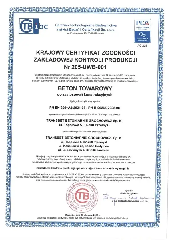 krajowy certyfikat zgodności zakładowej kontroli produkcji 2